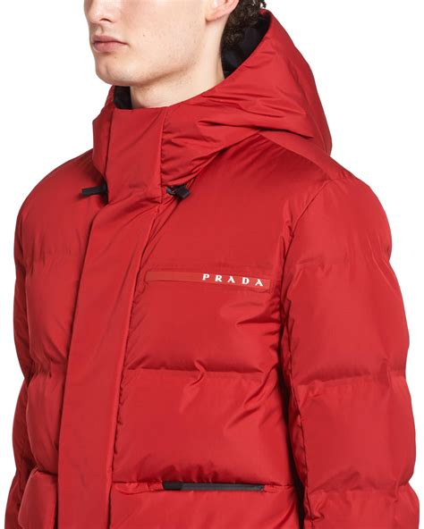 prada puffer jacket mens red logo|prada bomber jacket for men.